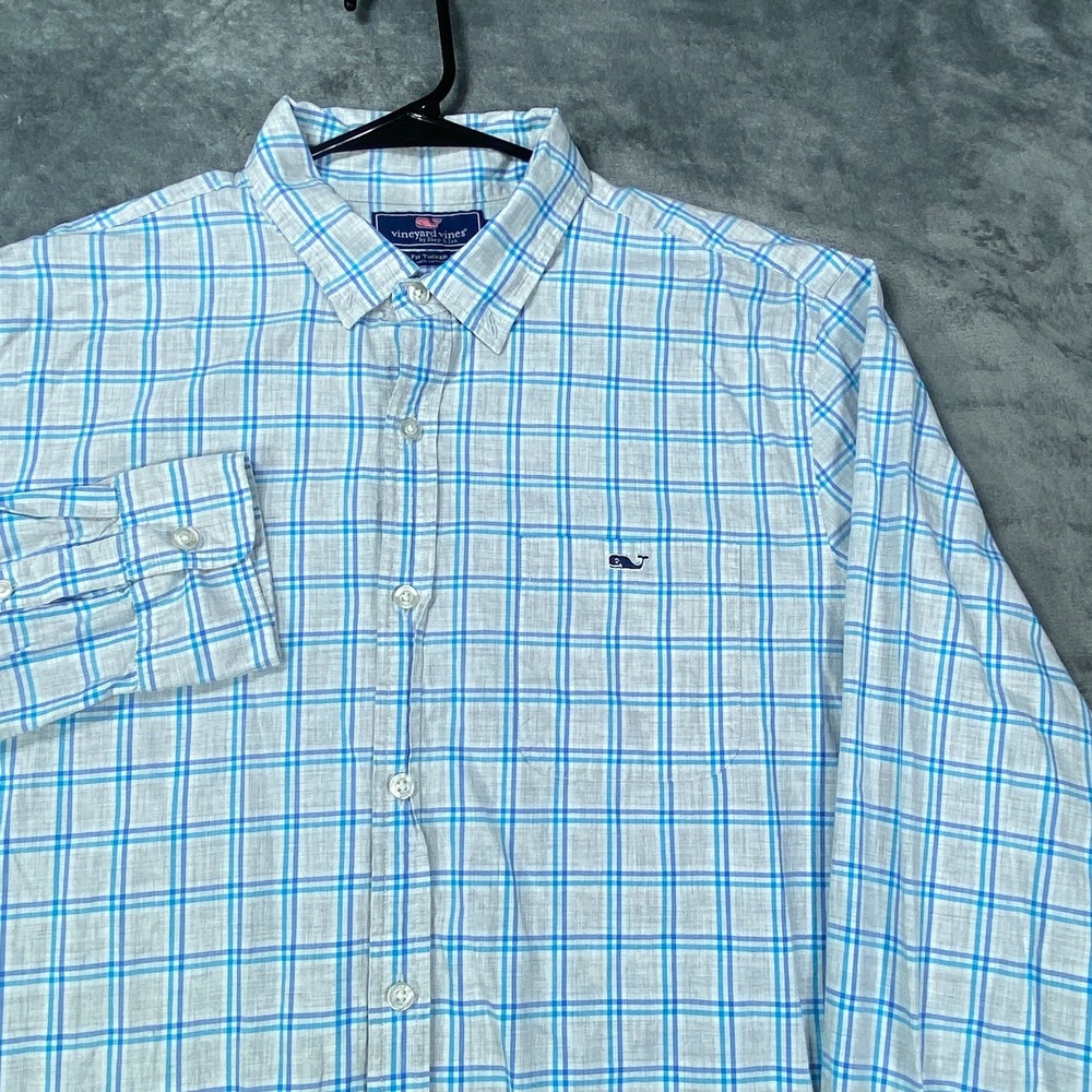 Vineyard Vines Slim Fit Tucker Shirt Mens Large Long Sleeve Plaid Blue Cotton